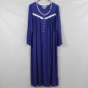 Eileen West Medium Blue Lace Floral Long Sleeve Nightgown Sleepwear Cottagecore